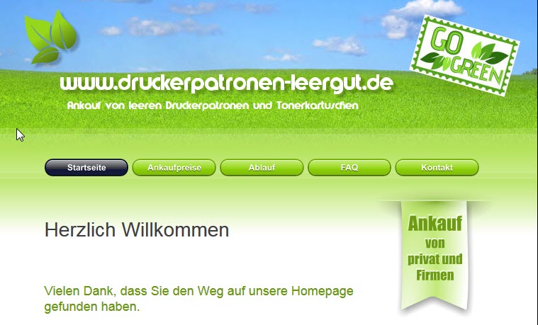 Webseite des Aufkäufers druckerpatronen-leergut.de