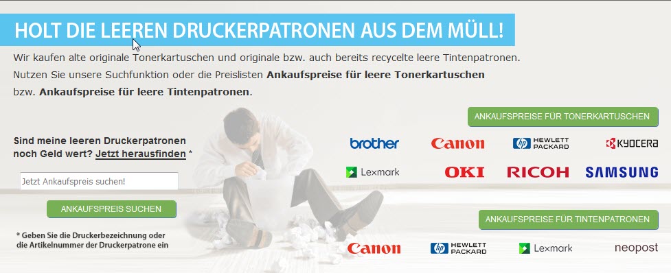Webseite des Aufkäufers Geld für Müll GmbH