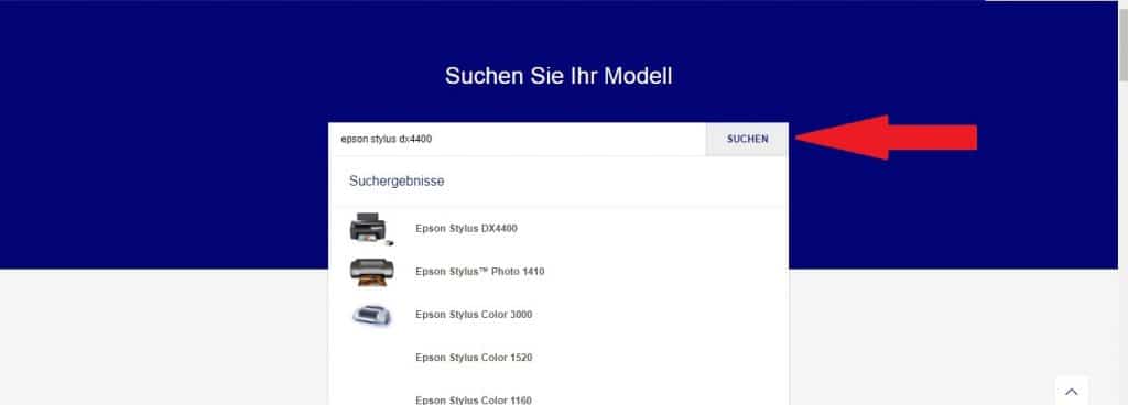 Um zum gewünschten Treiberpaket zu gelangen, müssen Sie zunächst Ihr Druckermodell auswählen.