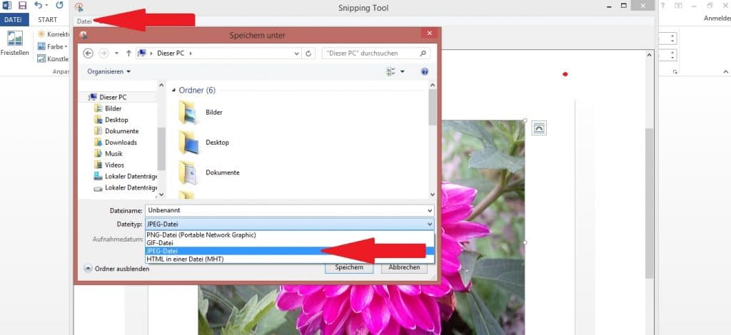 Mit nur wenigen Schritten gelangen Sie mithilfe des Snipping-Tools von einem Word-Dokument zum JPG-Format.