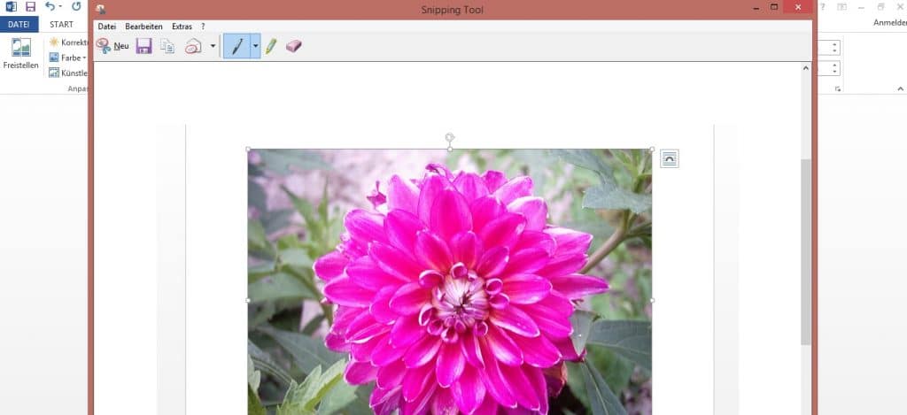 Nach Auswahl des gewünschten Bereichs, öffnet sich das Snipping-Tool-Fenster.