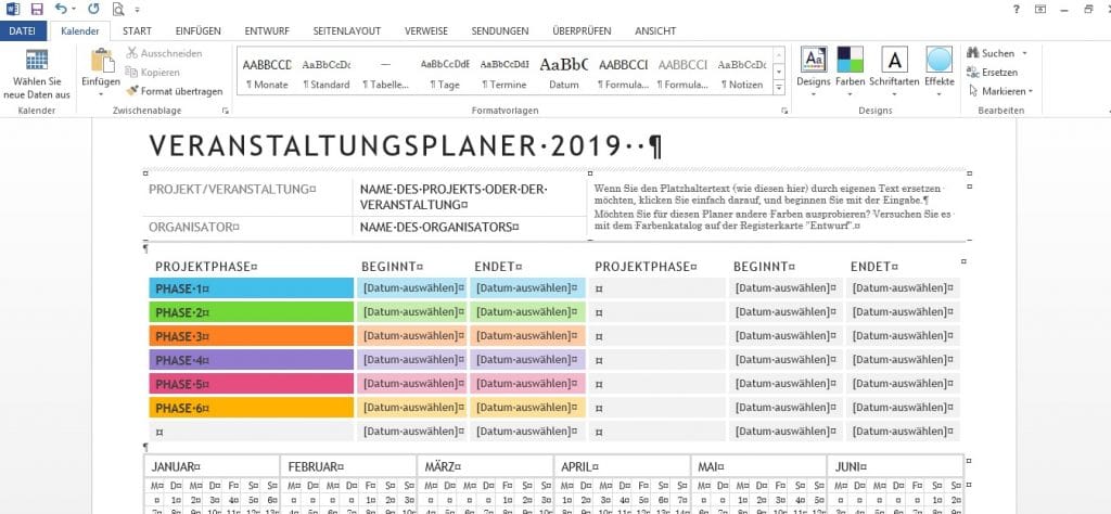 Behalten Sie den Überblick über anstehende Projekte mit einem Veranstaltungsplaner.