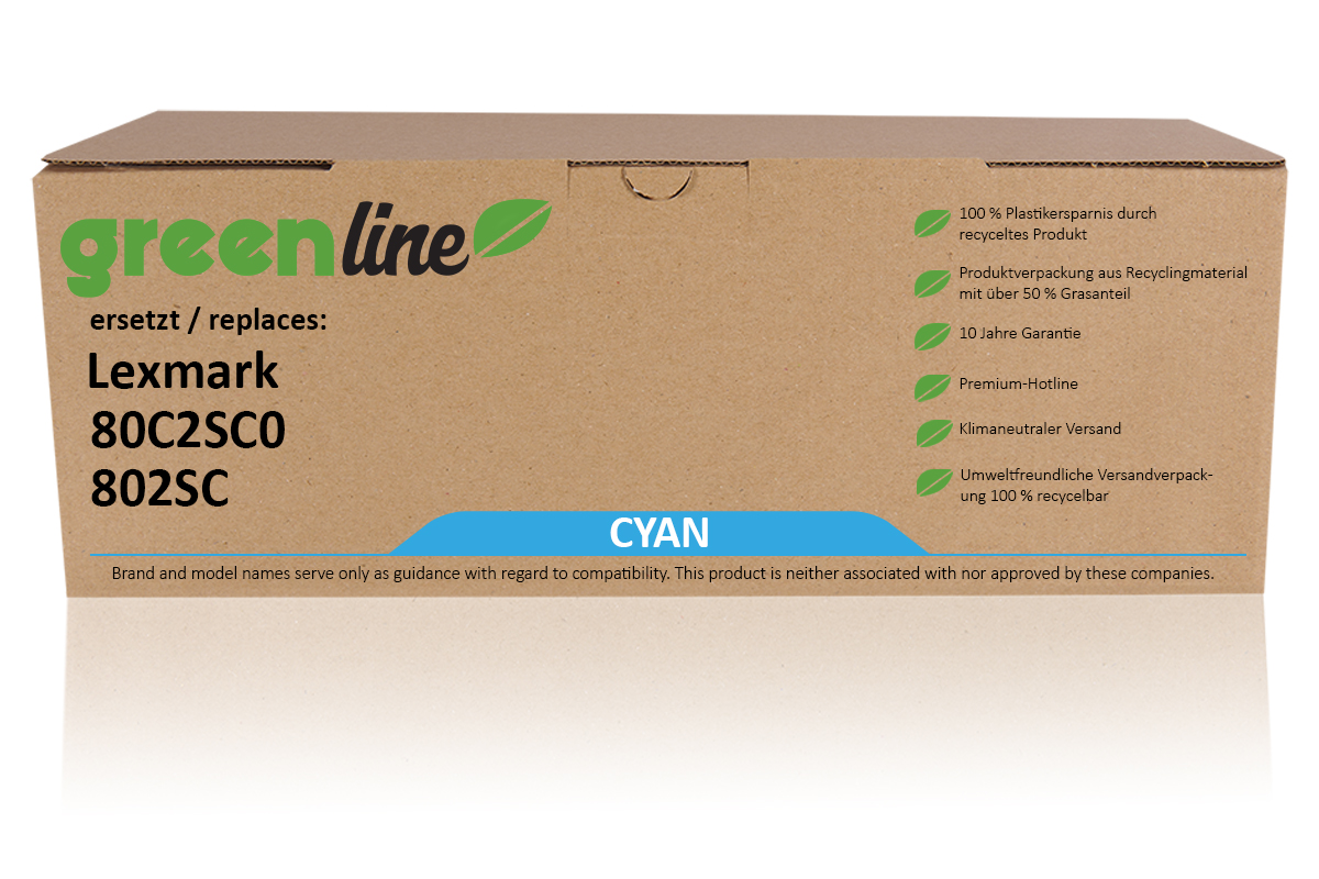 greenline ersetzt Lexmark 80C2SC0 / 802SC Tonerkartusche, cyan