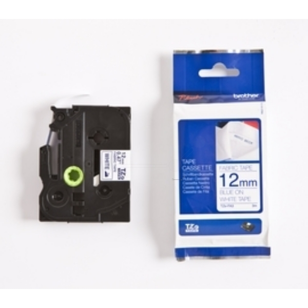 Original Brother TZEFA3 P-Touch Farbband Textilband blau auf weiss 12mm x 3m
