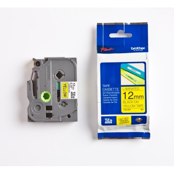 Original Brother TZE631 P-Touch Farbband schwarz auf gelb Laminat 12mm x 8m