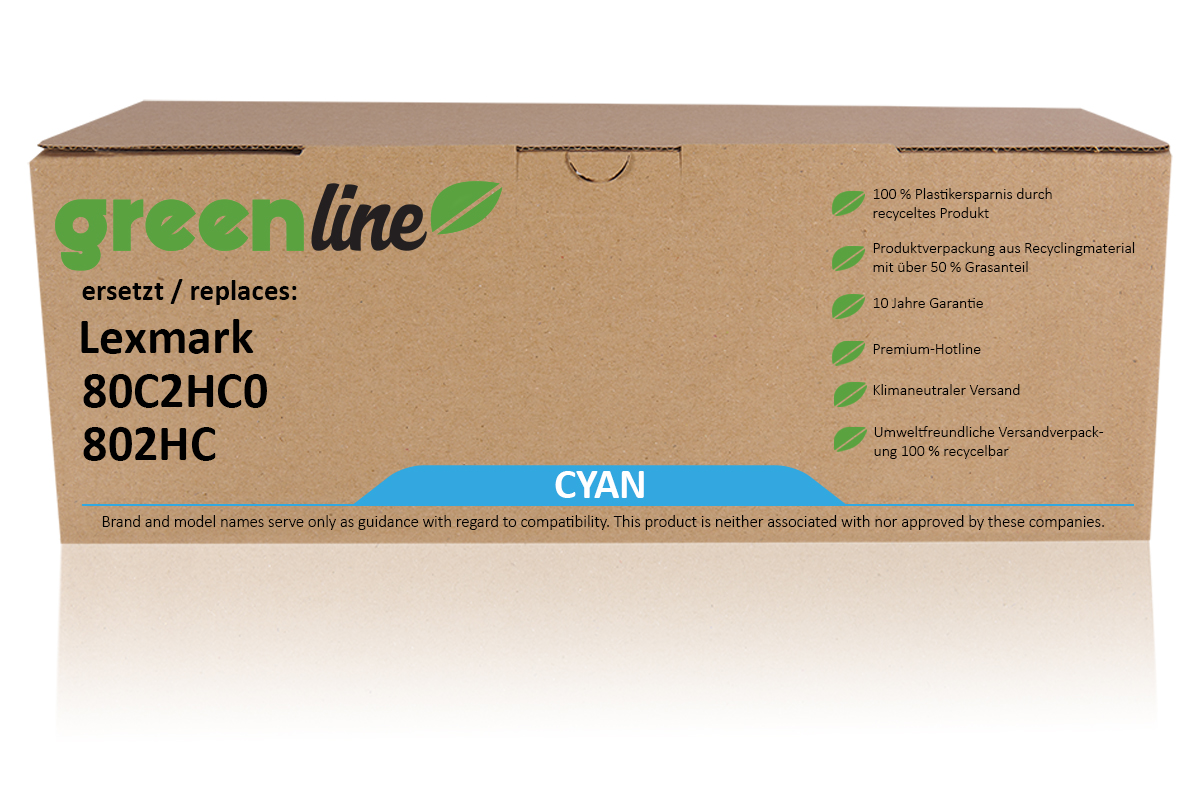 greenline ersetzt Lexmark 80C2HC0 / 802HC Tonerkartusche, cyan