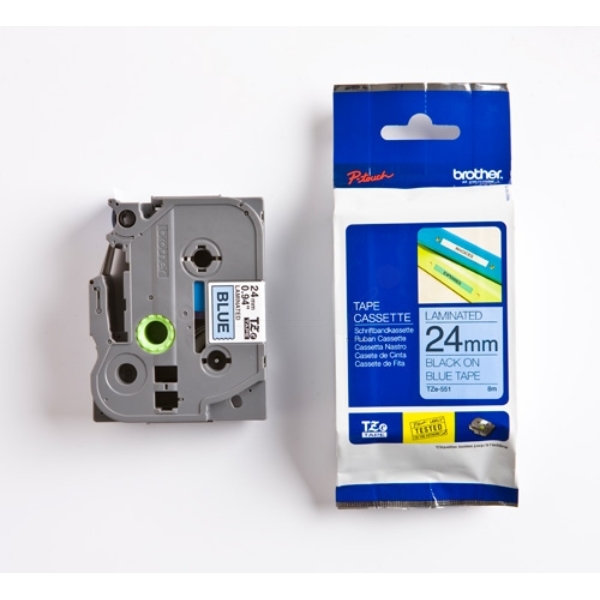 Original Brother TZE551 P-Touch Farbband schwarz auf blau Laminat 24mm x 8m