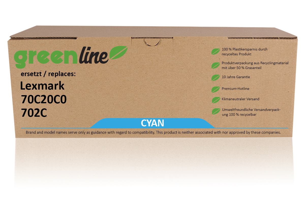 greenline ersetzt Lexmark 70C20C0 / 702C Tonerkartusche, cyan