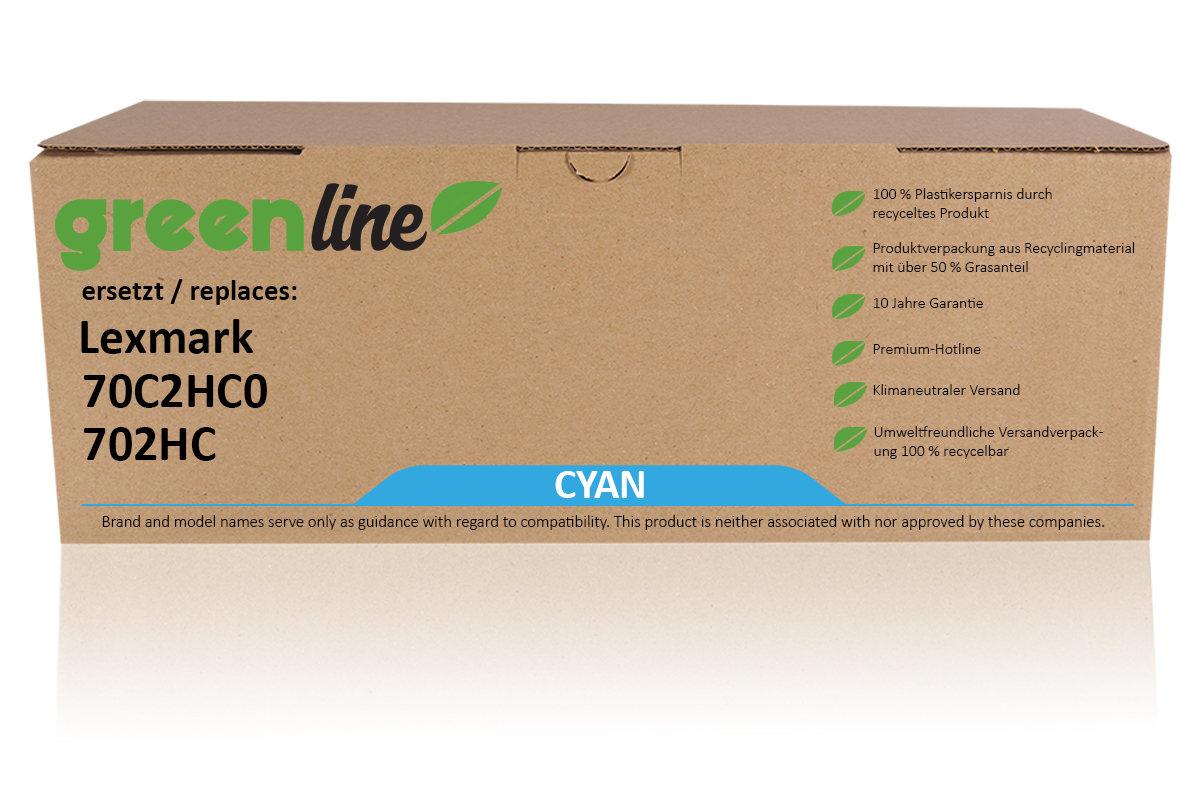 greenline ersetzt Lexmark 70C2HC0 / 702HC Tonerkartusche, cyan