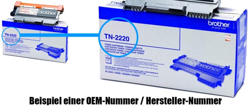 Beispiel einer OEM-Nummer auf einer Druckerpatrone und Tonerkartusche