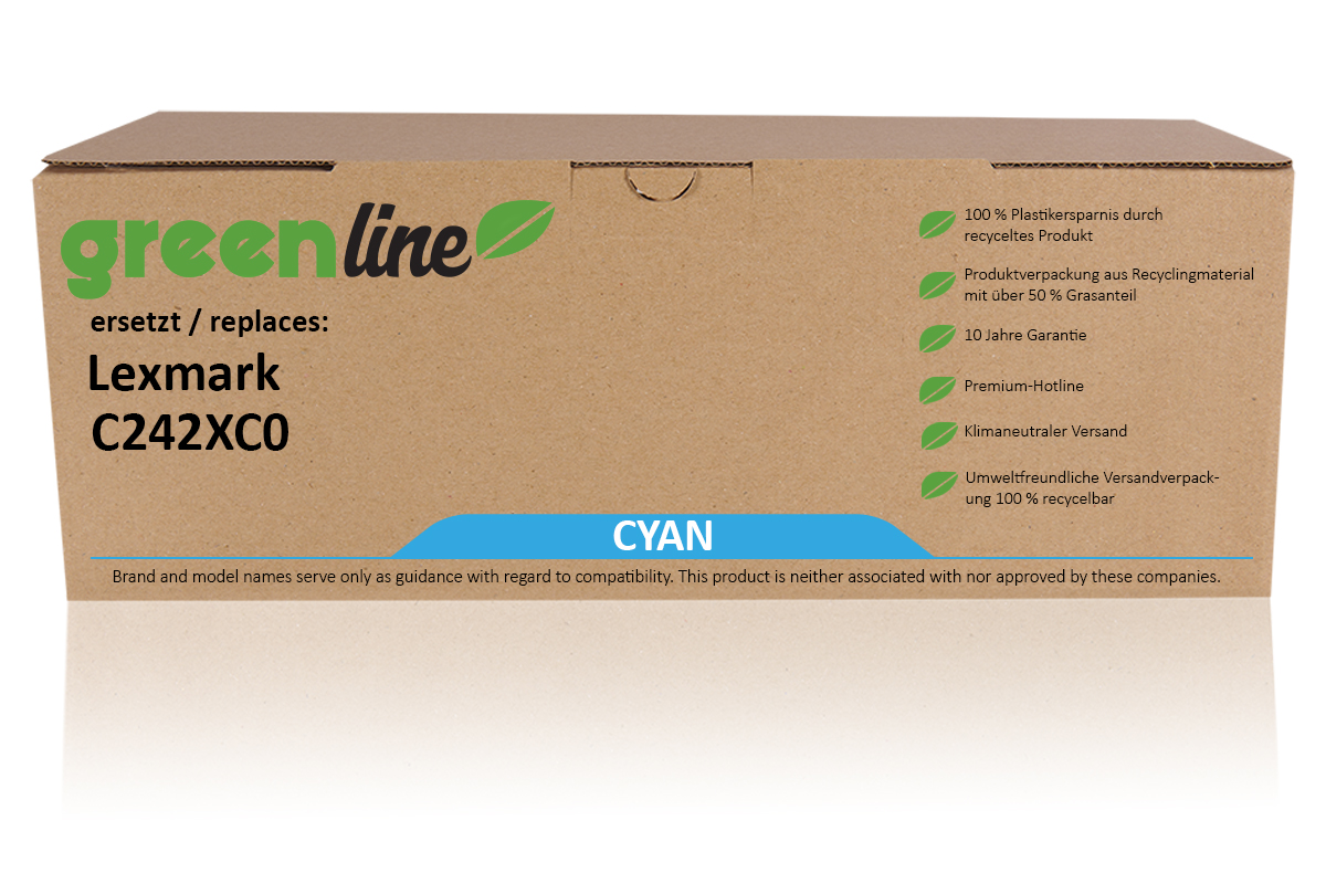 greenline ersetzt Lexmark C242XC0 Tonerkartusche, cyan